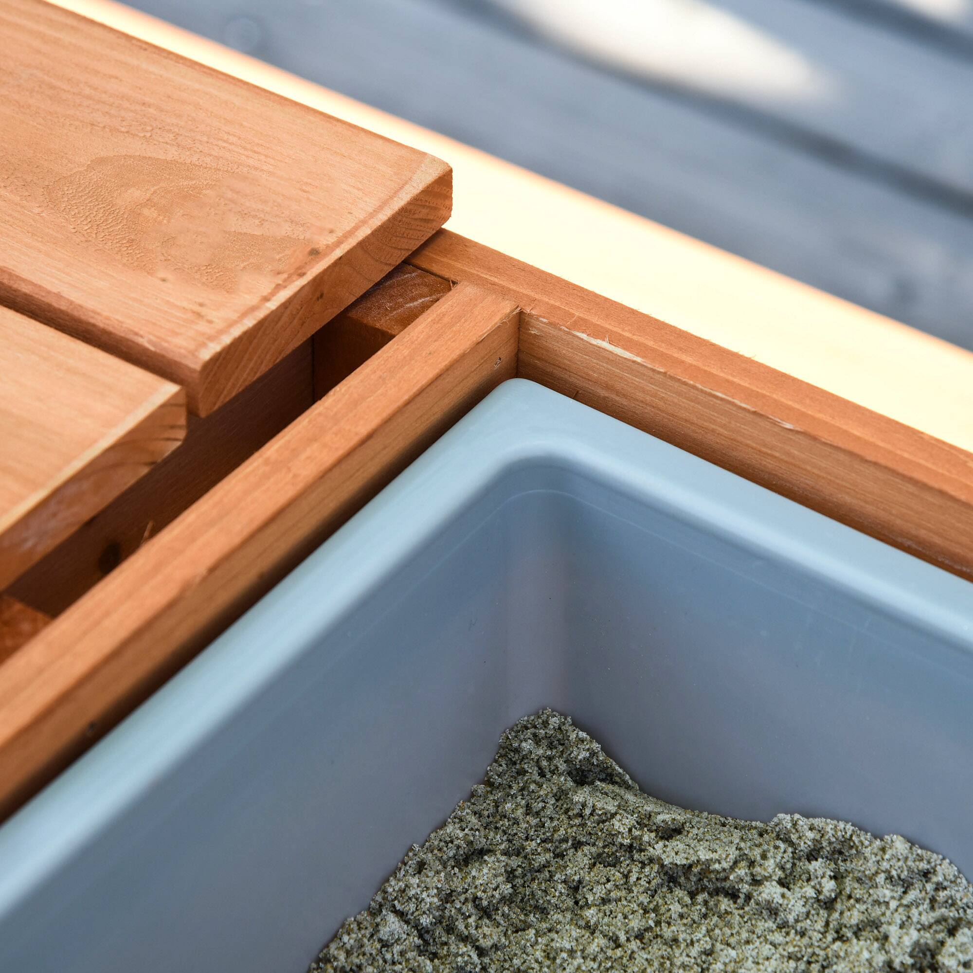 Alt View 5. Outsunny - Kids Picnic Table with Umbrella, Storage Inside, Sand and Water Table, Wooden Bench Backyard Furniture for Garden - Natural.