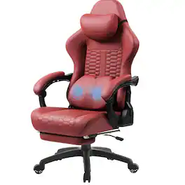 Dowinx - Gaming Chair Big and Tall with Dual-Point Massage Lumbar Support, Video Game Chairs for Adults with Footrest - Red