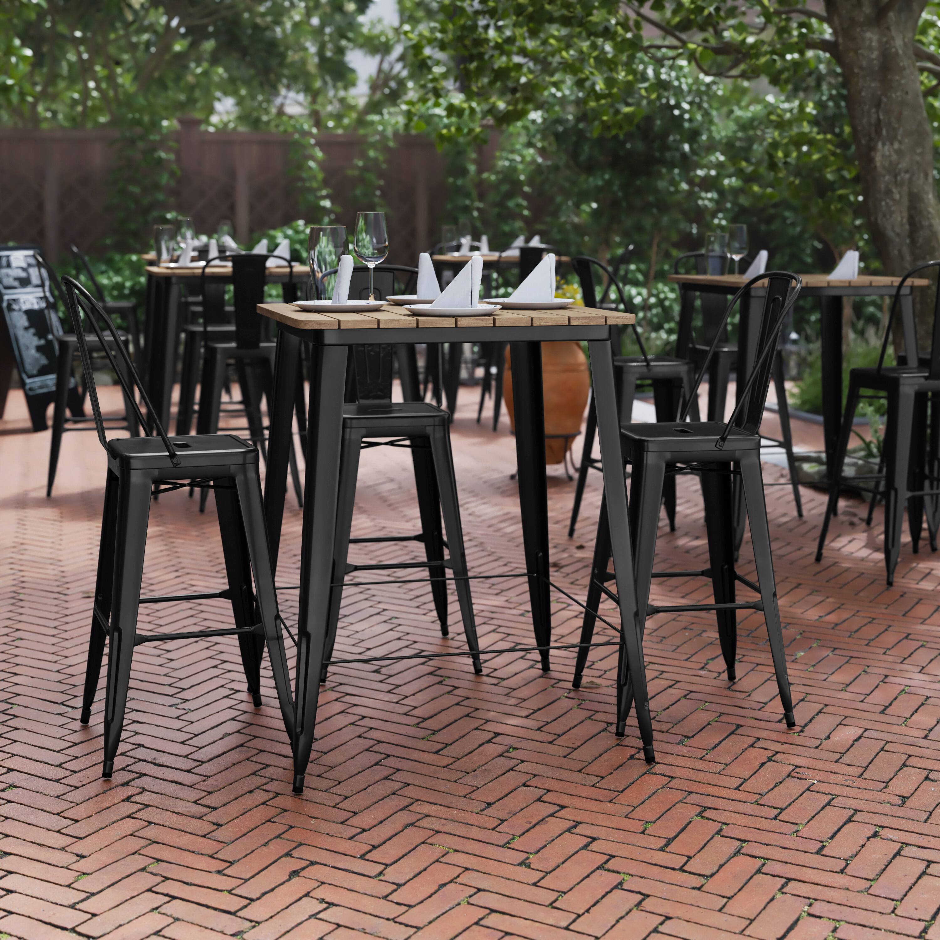 Alt View 1. Flash Furniture - Declan Commercial Indoor/Outdoor Bar Top Table, 31.5" Square All Weather Brown Poly Resin Top with Black Steel base - Black.
