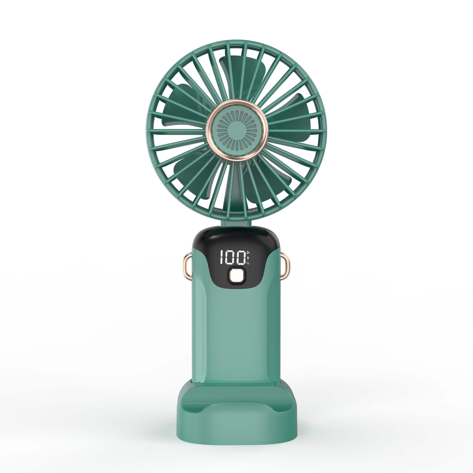 Cluzine - Green Mini Handheld Portable Fan with 5 Speeds, LED Display, 6.5H Battery, Foldable for Travel & Office
