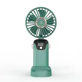 Cluzine - Green Mini Handheld Portable Fan with 5 Speeds, LED Display, 6.5H Battery, Foldable for Travel & Office