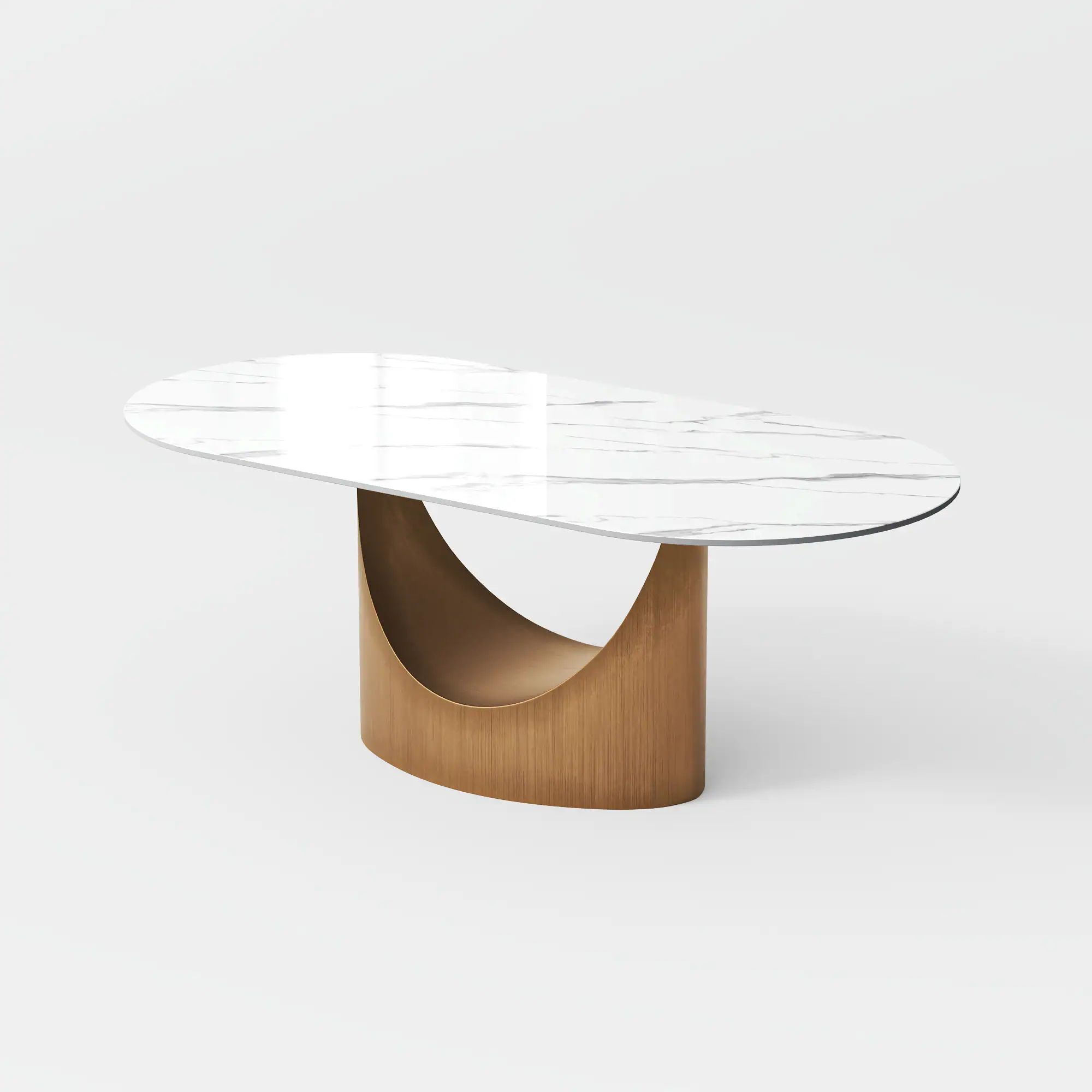 Alt View 9. POVISON - 94"Hobart Modern Oval Dining Table for 8-10, White Oval Glossy Sintered Stone Kitchen Table, Bronze Carbon Steel Base - White.