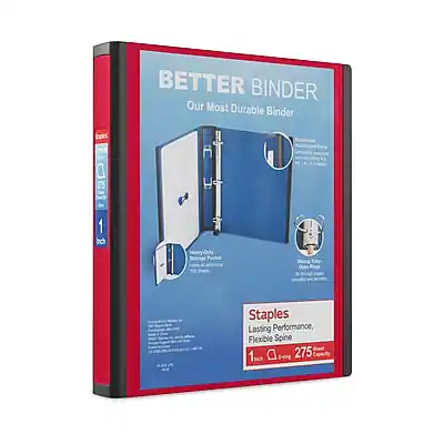 BETTER BINDER
Our Most Durable Binder
1 Inch Pocket
Staples
Lasting Performance, Flexible Spine
1 Inch Pocket 275
Durable
Durable, long-lasting performance
Flexible Spine
Flexible spine for easy opening and closing
Pocket
1 Inch Pocket
275 Sheets Capacity