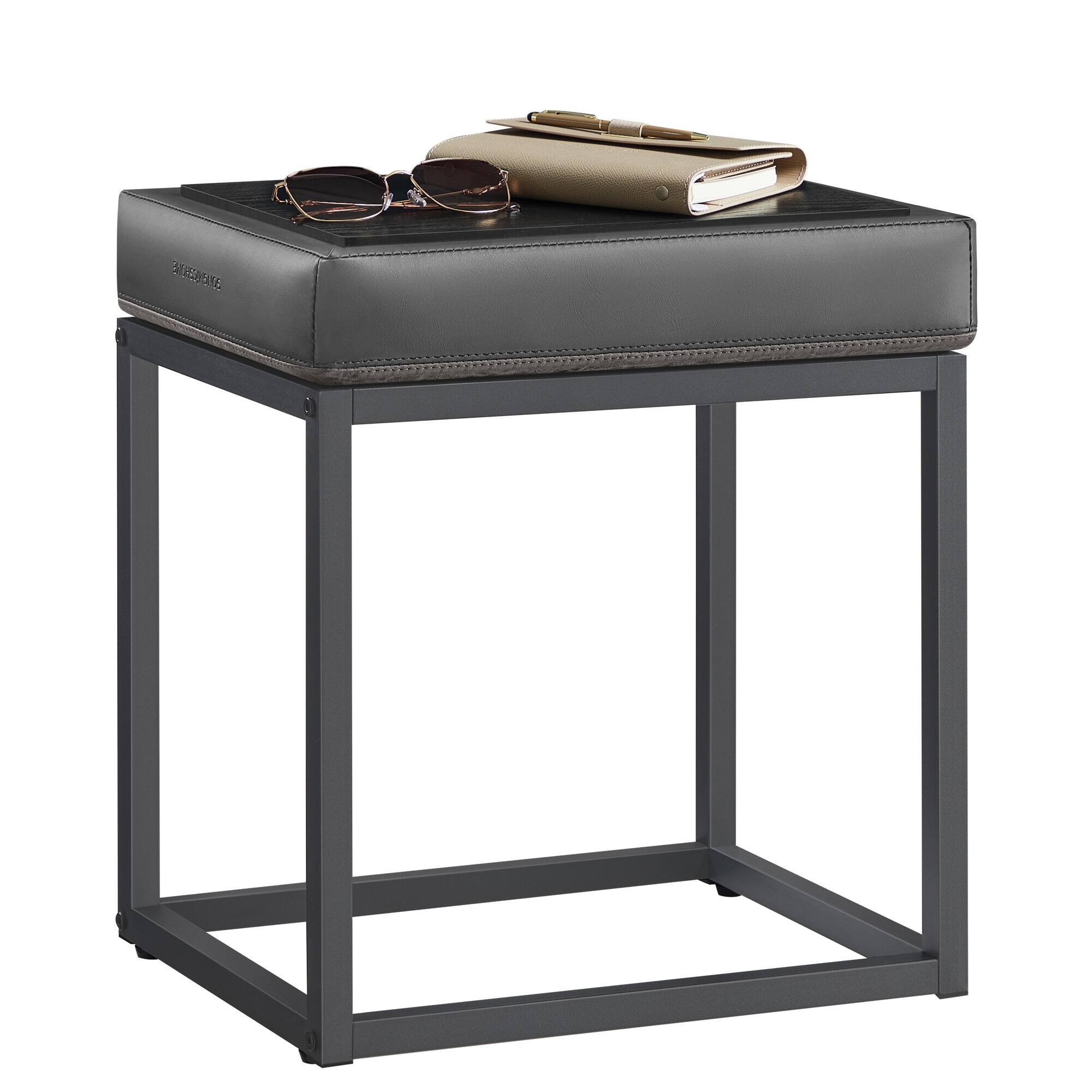 Front. Songmics Home - LUIZ Collection - Ottoman Footstool, Rectangle Ottoman, Vanity Chair Stool, Footrest, Reversible Top, Side Table - Dove Gray.