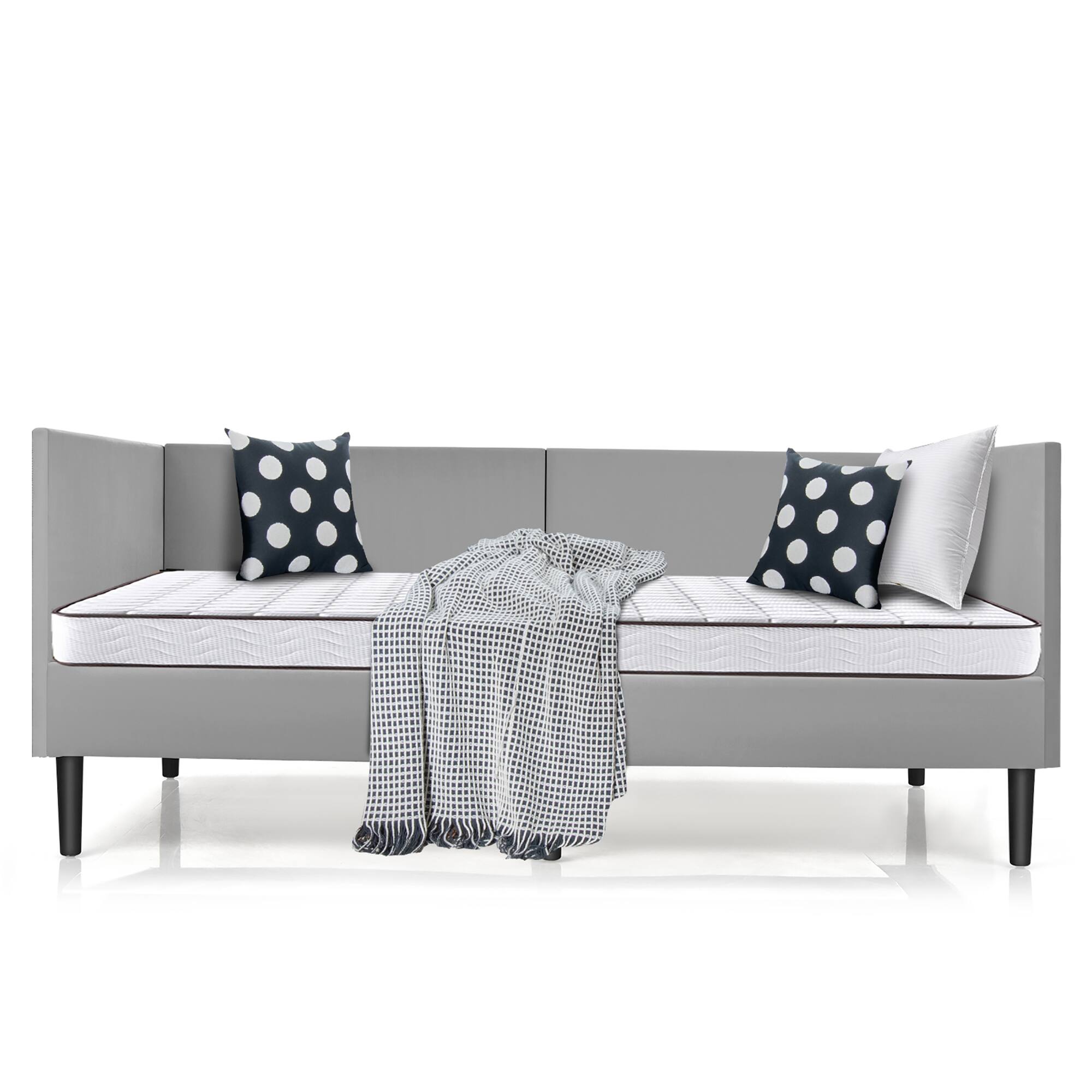 Alt View 9. Costway - Costway Twin Daybed Upholstered Linen Wooden Sofa Bed Frame Heavy Duty Living Room - Grey.