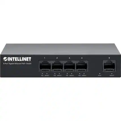 INTELLINET NETWORK SOLUTIONS
5-Port Gigabit Ethernet PoE+ Switch
1 2 3 4 5
PoE LNKACT
PoE LNKACT
PoE LNKACT
PoE LNKACT
Power LNKACT