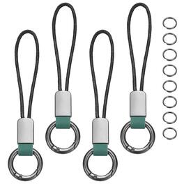 Unique Bargains - 4pcs Car Keychain Finger Ring, Leather Keyring Short Zinc Alloy Lanyard with Metal Ring Key Fob for Keys Bag - Green