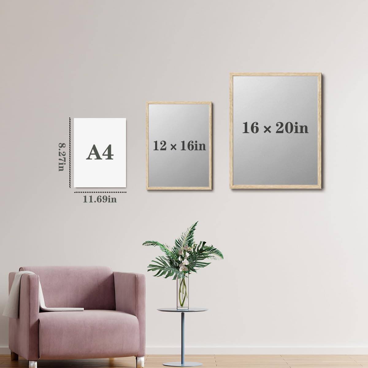 8.27in  
A4  
11.69in  

12 x 16in  

16 x 20in