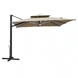 Mondawe - 10x10ft Cantilever Patio Lighted Umbrella with 360° Rotation, DIY Drape Hook - Taupe