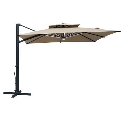Front. Mondawe - 10x10ft Cantilever Patio Lighted Umbrella with 360° Rotation, DIY Drape Hook - Taupe.