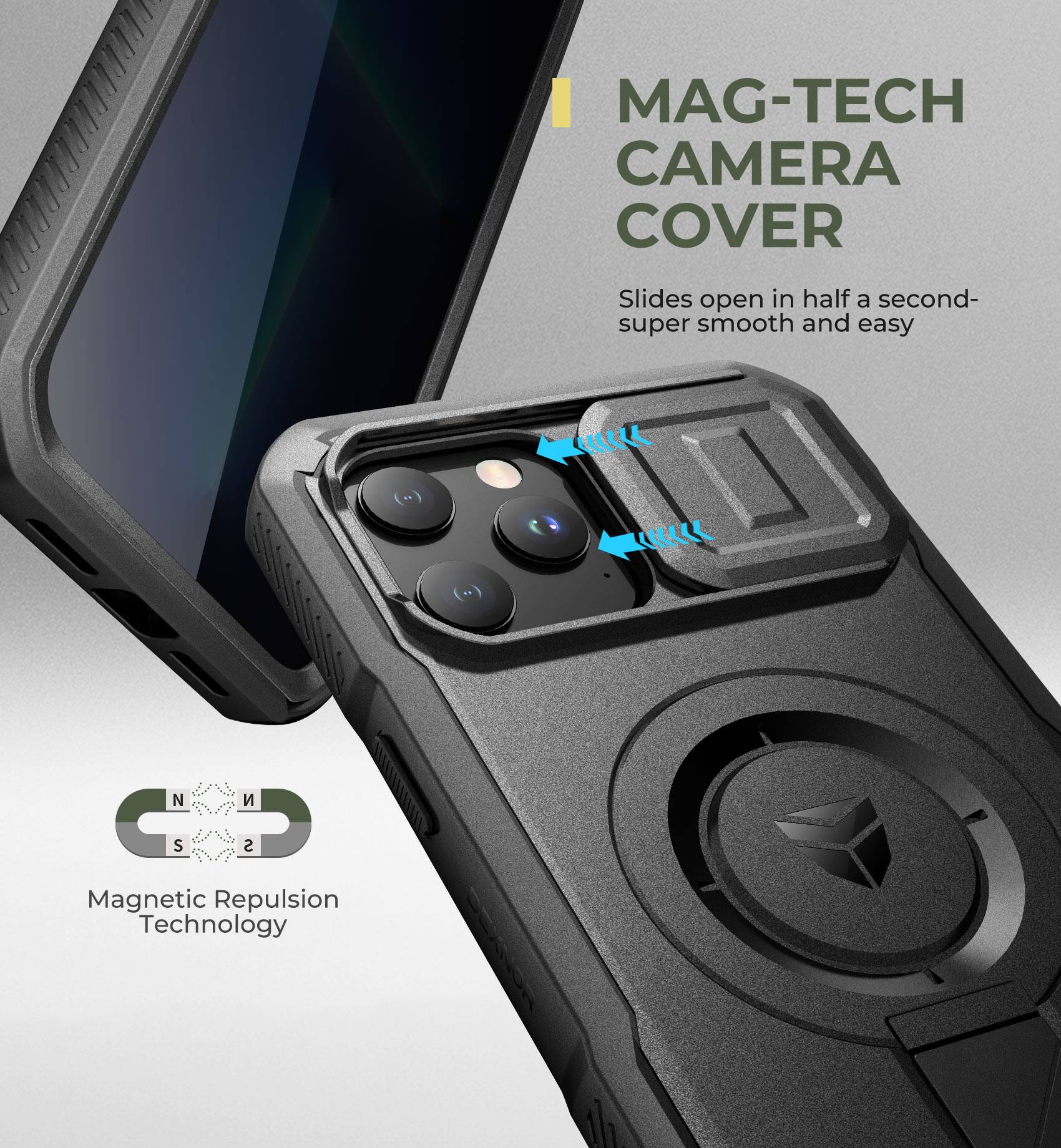 MAG-TECH CAMERA COVER  
Slides open in half a second- super smooth and easy  

Magnetic Repulsion Technology