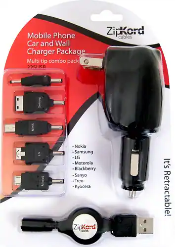 ZipKord - Multitip Retractable Vehicle/Wall/PC Charger