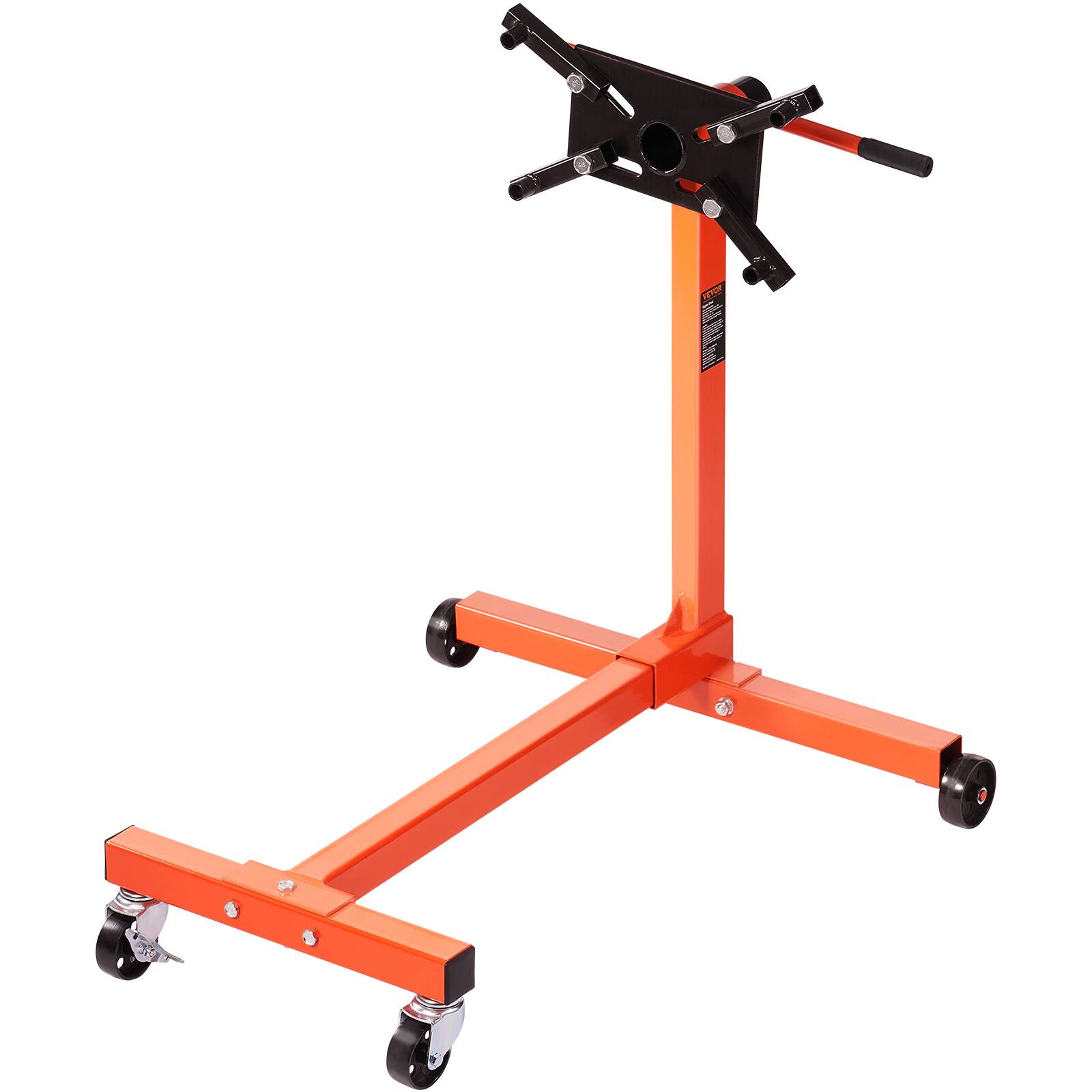 Alt View 5. VEVOR - Engine Stand, 750 lbs (3/8 Ton) Rotating Engine Motor Stand with 360 Degree Adjustable Head, Cast Iron Motor Hoist Dolly - Black;Orange.