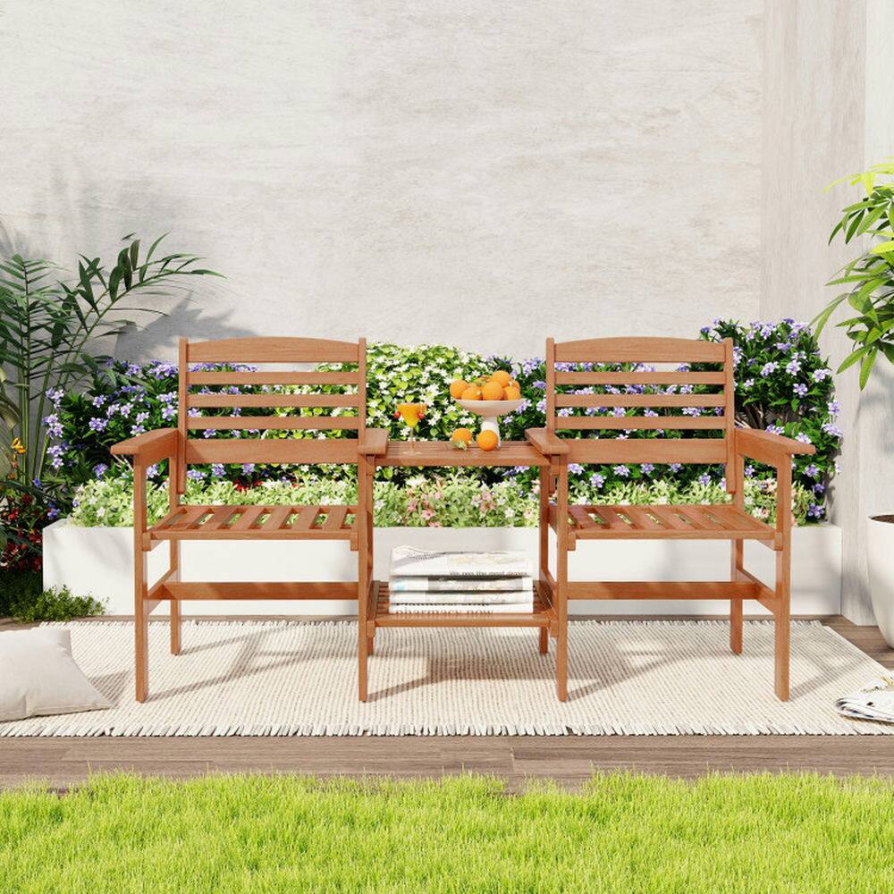Alt View 5. Pefilos - 3-Piece Outdoor Patio Wood 2-Seat Conversation Set with Solid Wood Construction, Outdoor Bistro Set with Coffee Table - Brown.