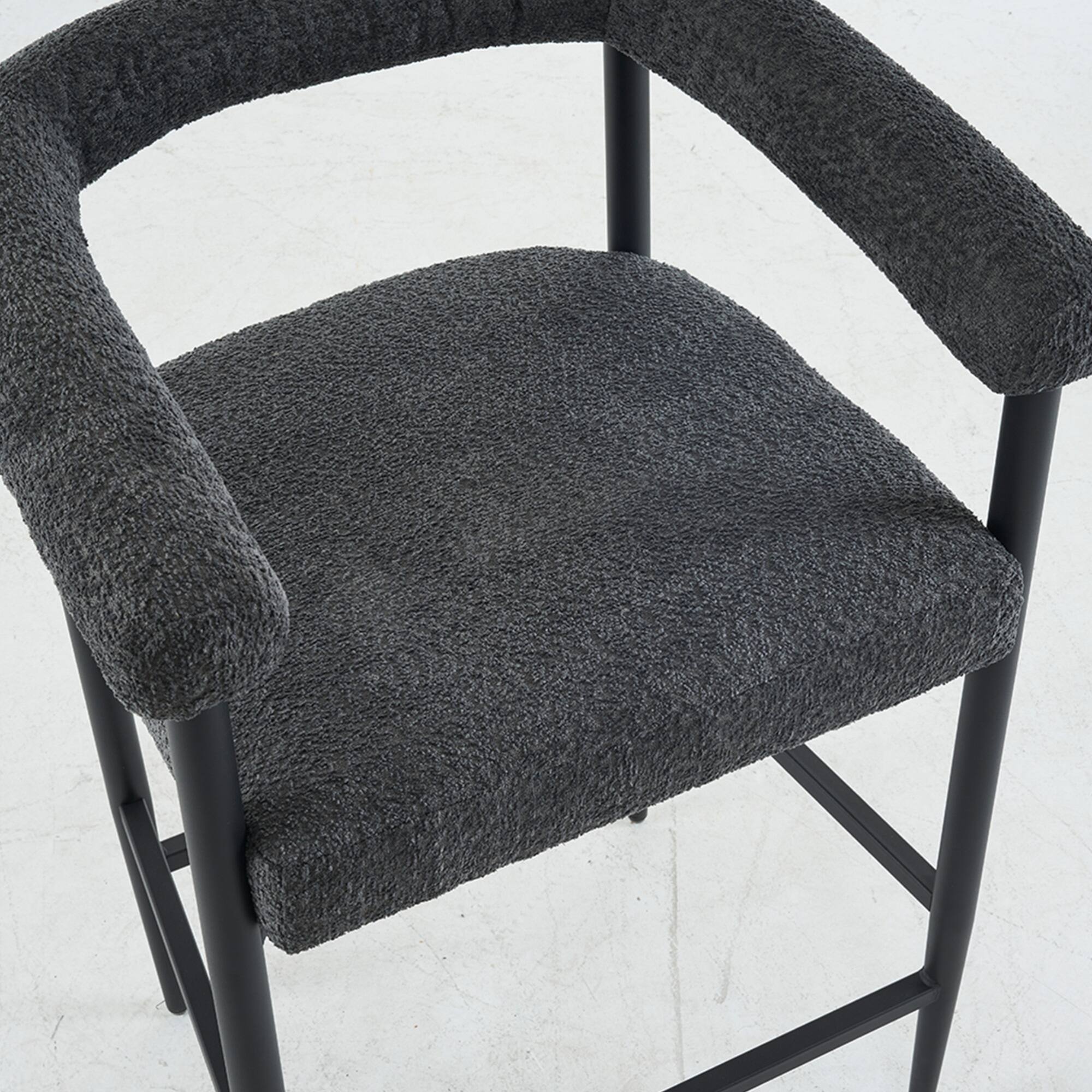 Back. GOODSILO - Modern Upholstered Counter Height Bar Stools Set of 2 with Metal Frame and Armrests for Kitchen Island Dining Room Cafe - Dark Gray.