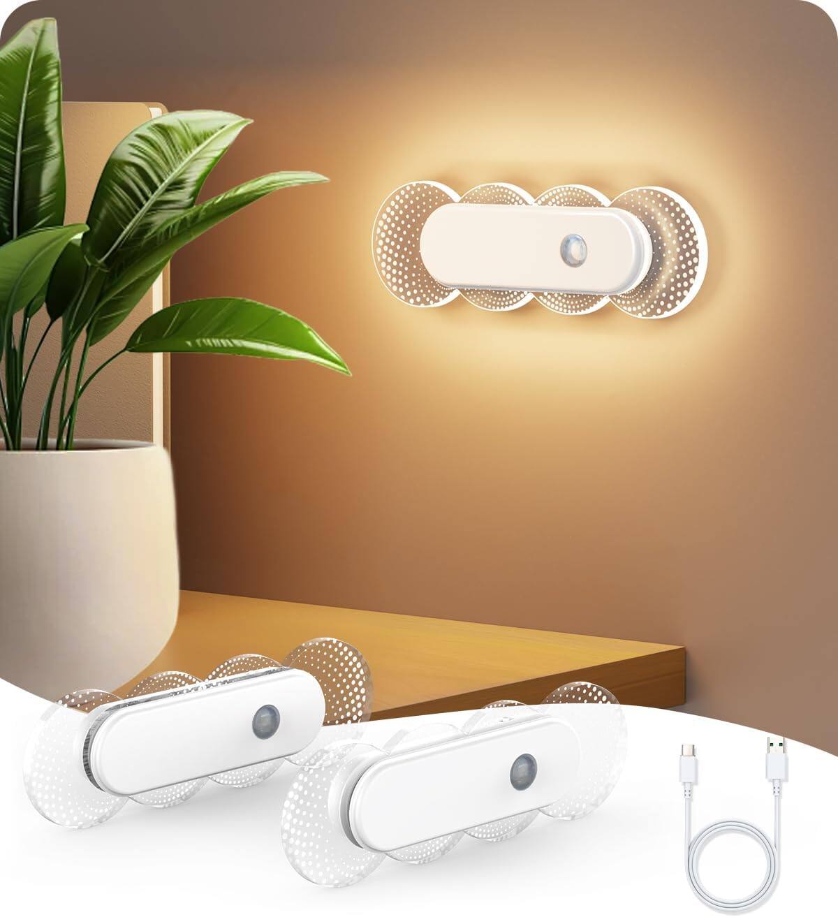 Front. ACJPR - 2-Pack Motion-Activated Night Lights, Rechargeable, Magnetic, LED Sensor.