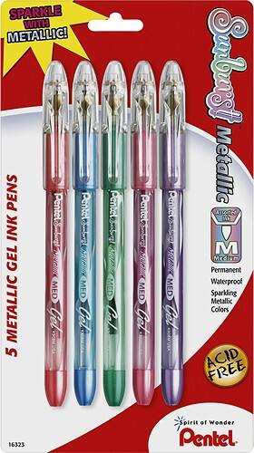 Front Standard. Pentel - Sunburst Assorted Metallic Gel Pen (5-Pack) - Red/Blue/Green/Pink/Violet.