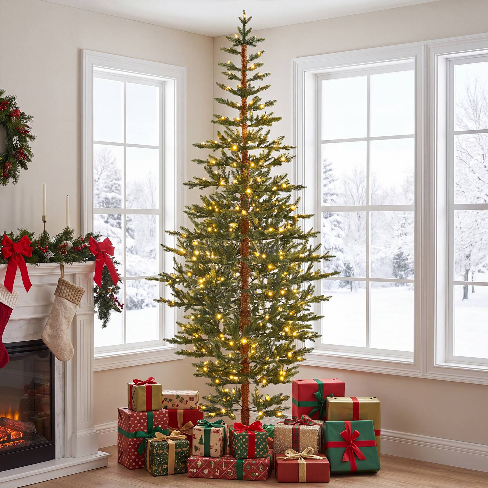 Alt View 4. Costway - Costway 8 ft Pre-Lit Fir Christmas Tree with 1665 PE Branch Tips, 330 Warm White LED Lights - Green.