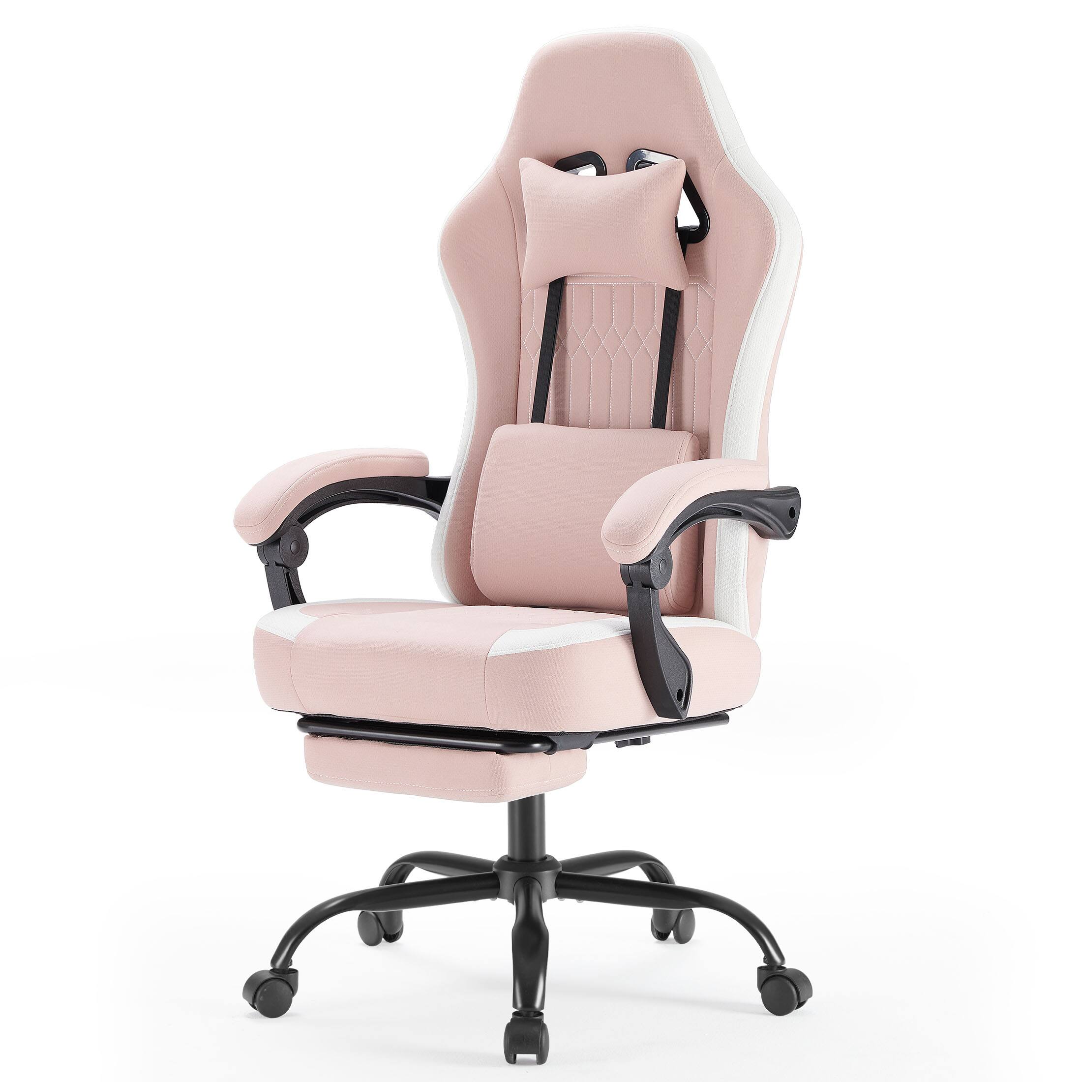 Angle. PexFix - Ergonomic Gaming Chair with Pocket Springs, Breathable Fabric, 135° Recline & Sliding Lumbar for Office & Gaming - Pink.