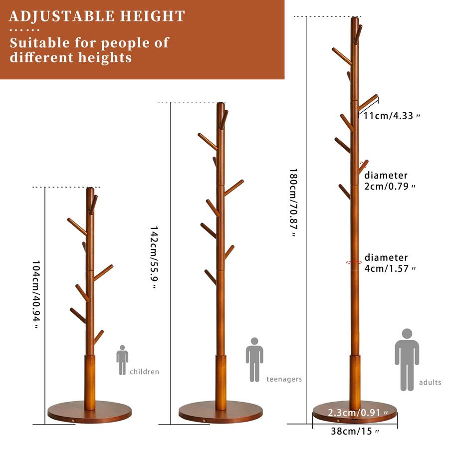 Hirose Alice Wood Coat Rack Freestanding Stand With 8 Hooks Tree 3 ...