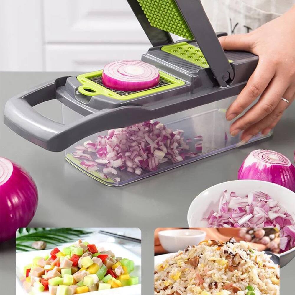 Alt View 1. MOVSSOU - Vegetable Chopper Multifunctional 8 Blades Grater Slicer - green.