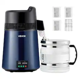 VEVOR - Water Distiller,6L 1.6 Gallon Larger Pure Water Purifier Filter For Home Table Countertop,900W Glass Pot Distilled Maker - Dark Blue