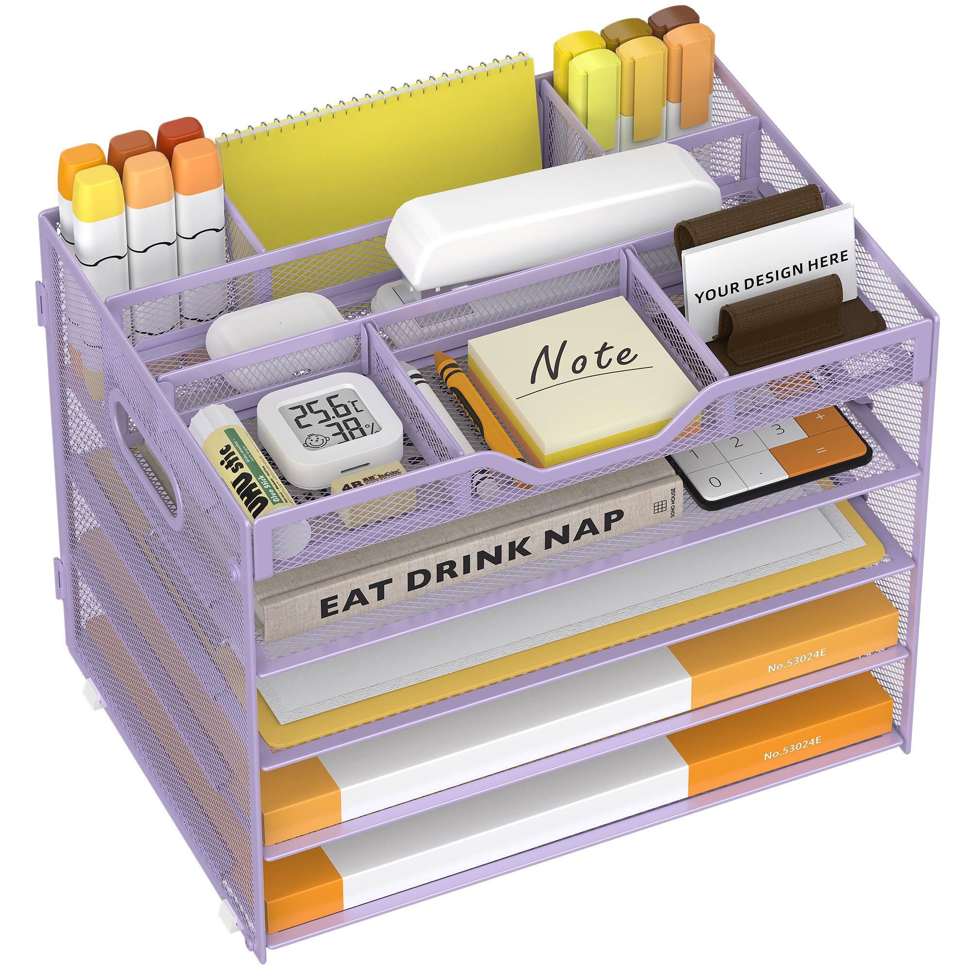Paradigms Interiors 5 Tier Paper Letter Tray With 3 Drop in Pen Holders ...
