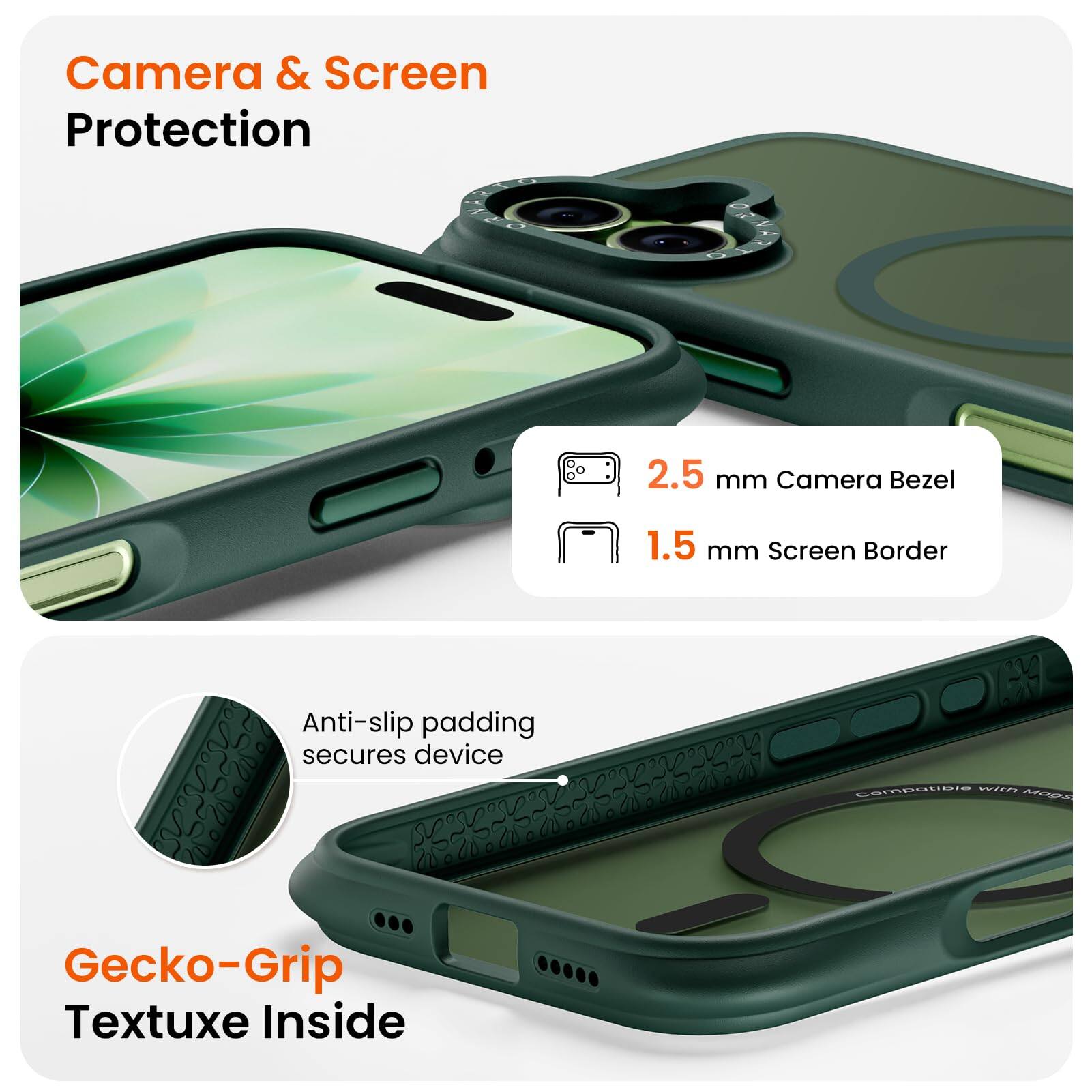 Camera & Screen Protection

2.5 mm Camera Bezel  
1.5 mm Screen Border

Anti-slip padding secures device

Gecko-Grip Textuxe Inside