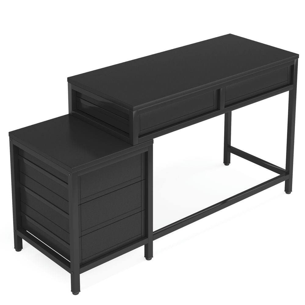 Left. Kadyn - Kadyn Study Writing Desk, Computer Desk,5-Drawer Computer Desk, Study Writing Table with Reversible Drawer Cabinet,Black - Black.
