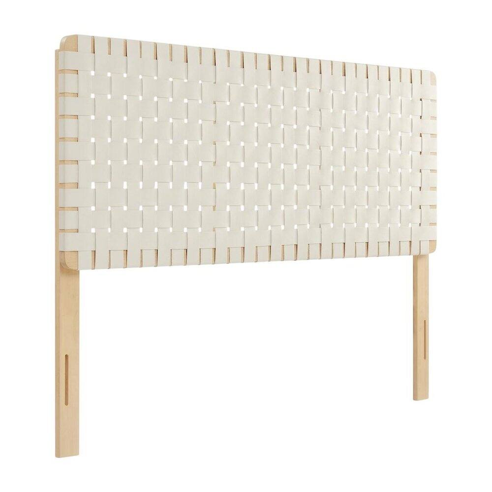 Front. FurniFact - Vegan Leather Queen Headboard with DurableTexture for Bedroom - Beige.