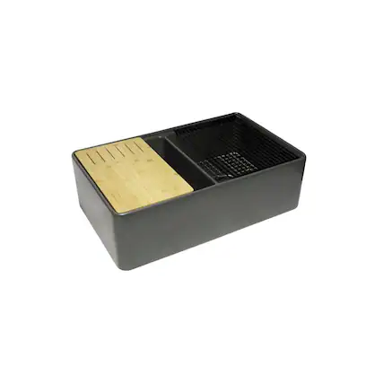 Front. Alfi - ALFI brand Grey Matte Workstation 33 x 20 Double Bowl Step Rim Fireclay Farm Sink - Gray.