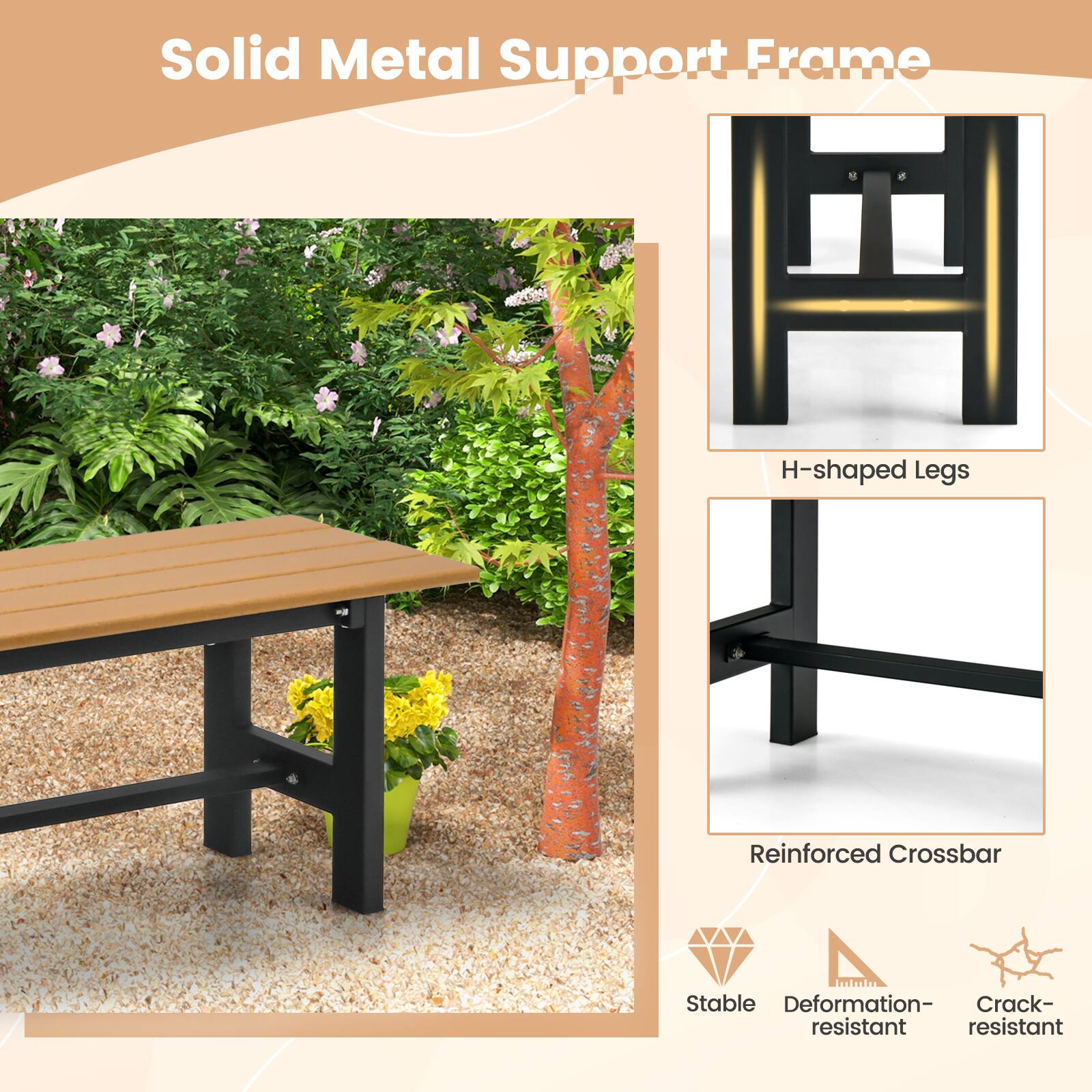 Solid Metal Support Frame, H-shaped Legs, Reinforced Crossbar, Stable, Deformation-resistant, Crack-resistant