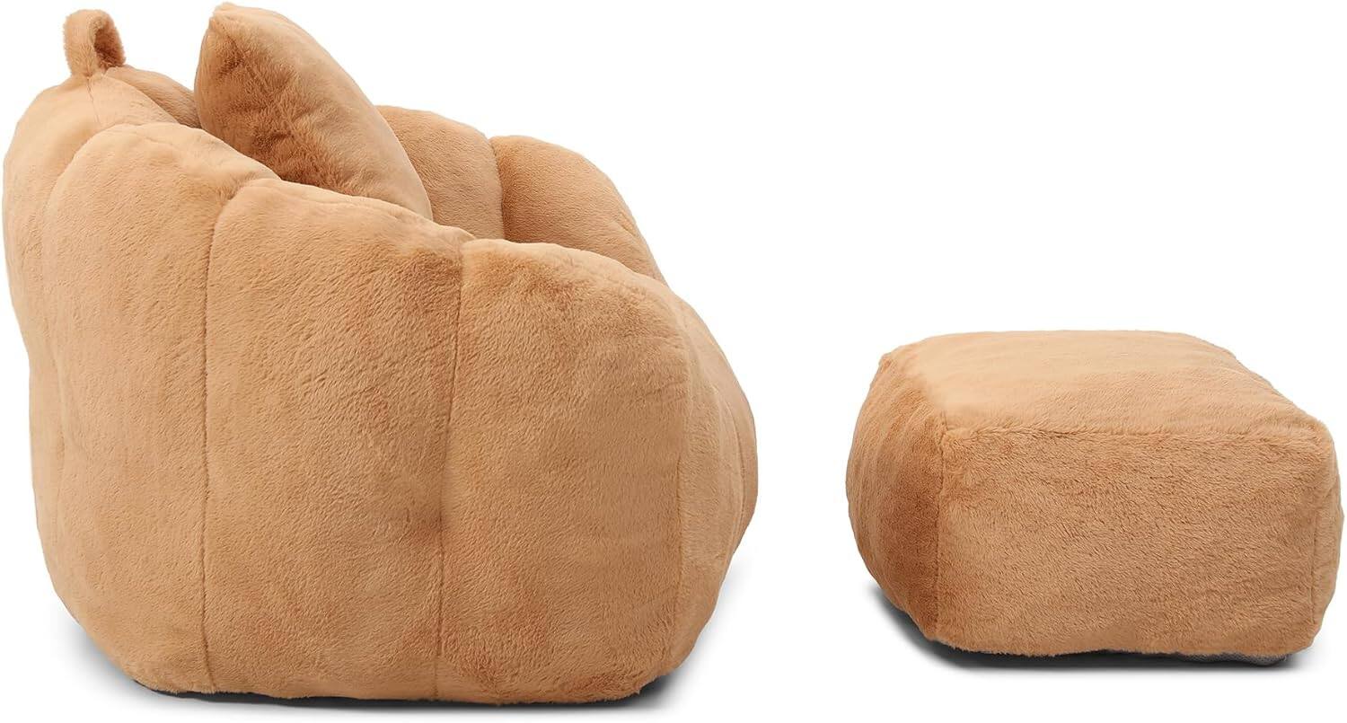 Alt View 3. Trinkets Crazed - Oversized Bean Bag, Giant Bean Bag Chair with Footstool for Adults and Kids - khaki.