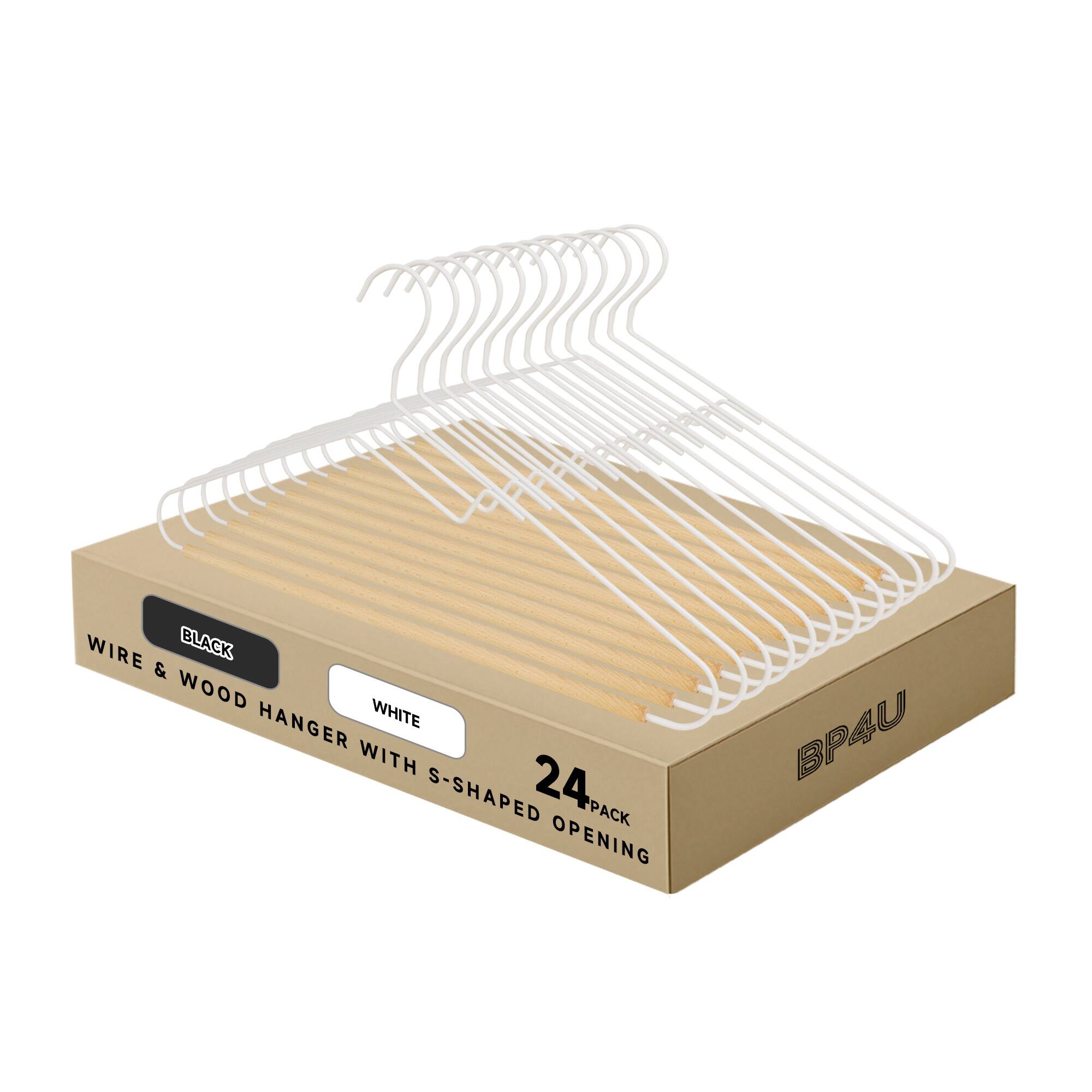 WIRE & WOOD HANGER WITH S-SHAPED OPENING  
24 PACK  
BLACK & WHITE  
BP4U