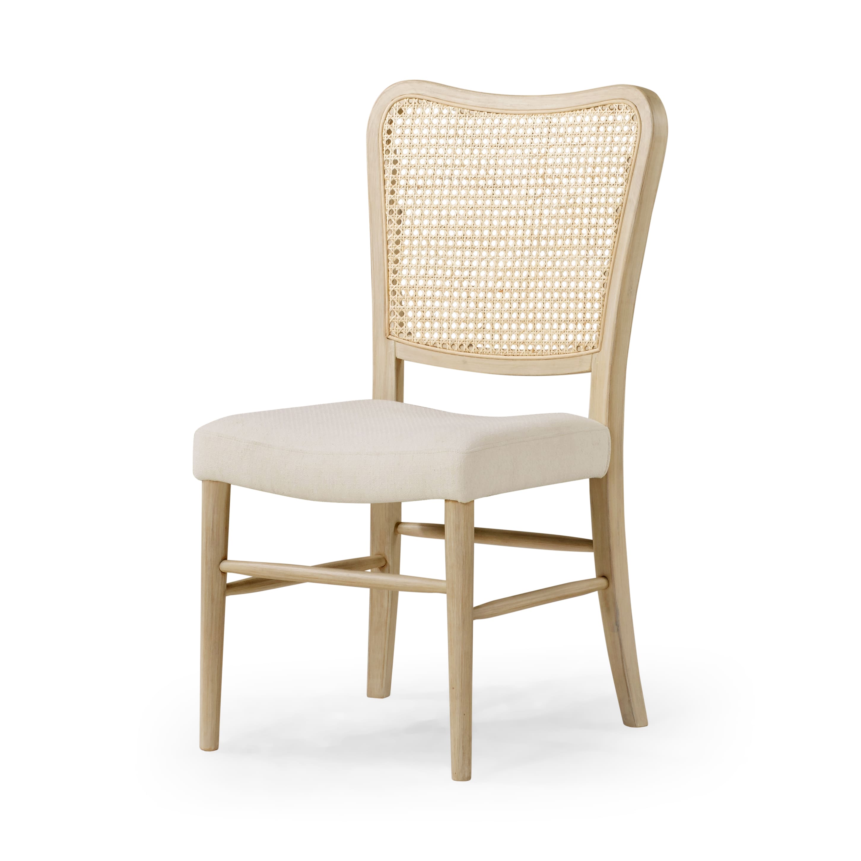Maven Lane - 19" Vera Classical Wooden Dining Chair Finish with Cream Weave Fabric Upholstery, Set of 2 - Antiqued White