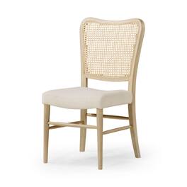 Maven Lane - 19" Vera Classical Wooden Dining Chair Finish with Cream Weave Fabric Upholstery, Set of 2 - Antiqued White