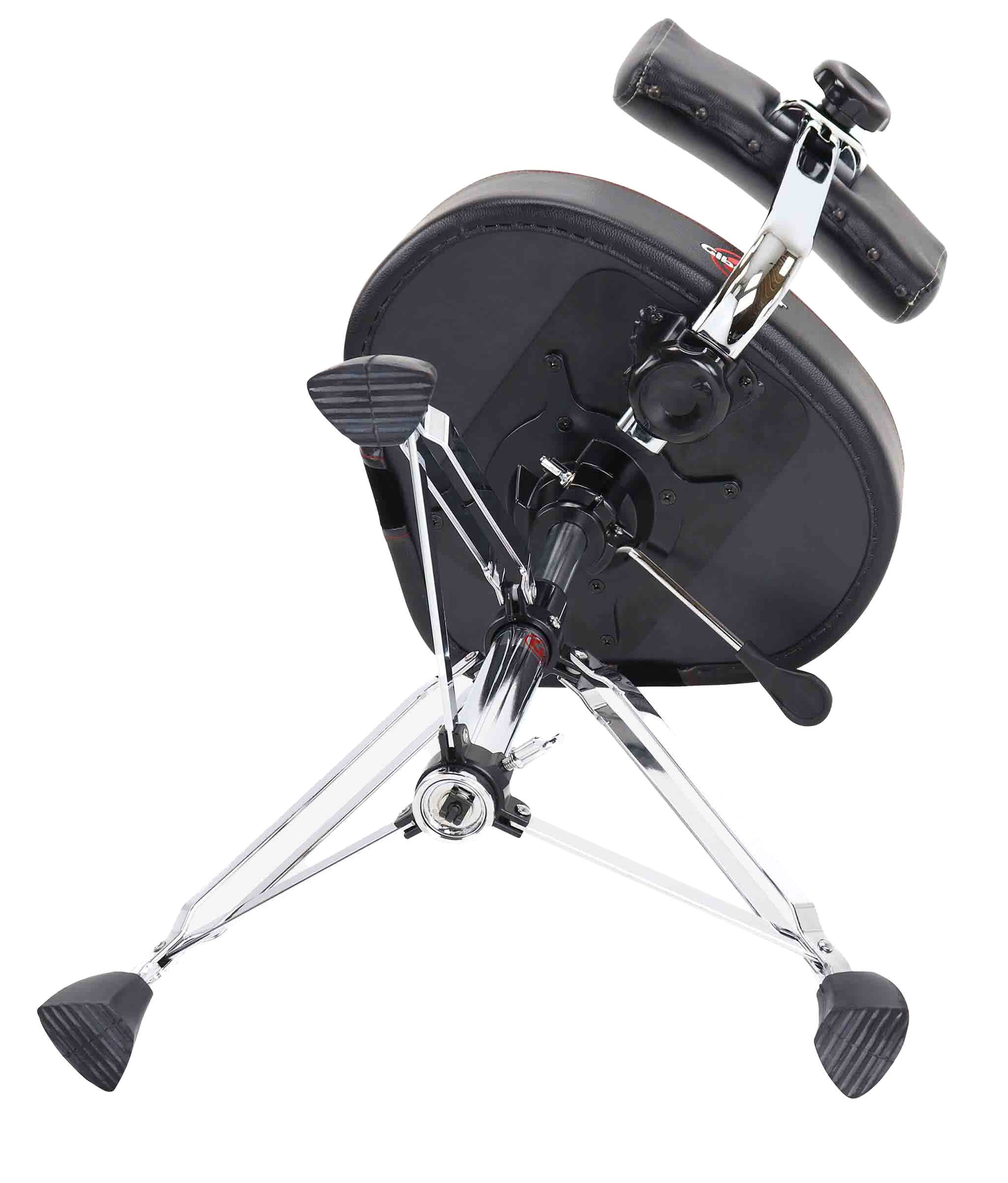 Back. Gibraltar Hardware - 9000 Series Hydraulic Saddle Drum Throne, 17" Cordura Seat, Adjustable Backrest, One-Touch Height Adjustment.