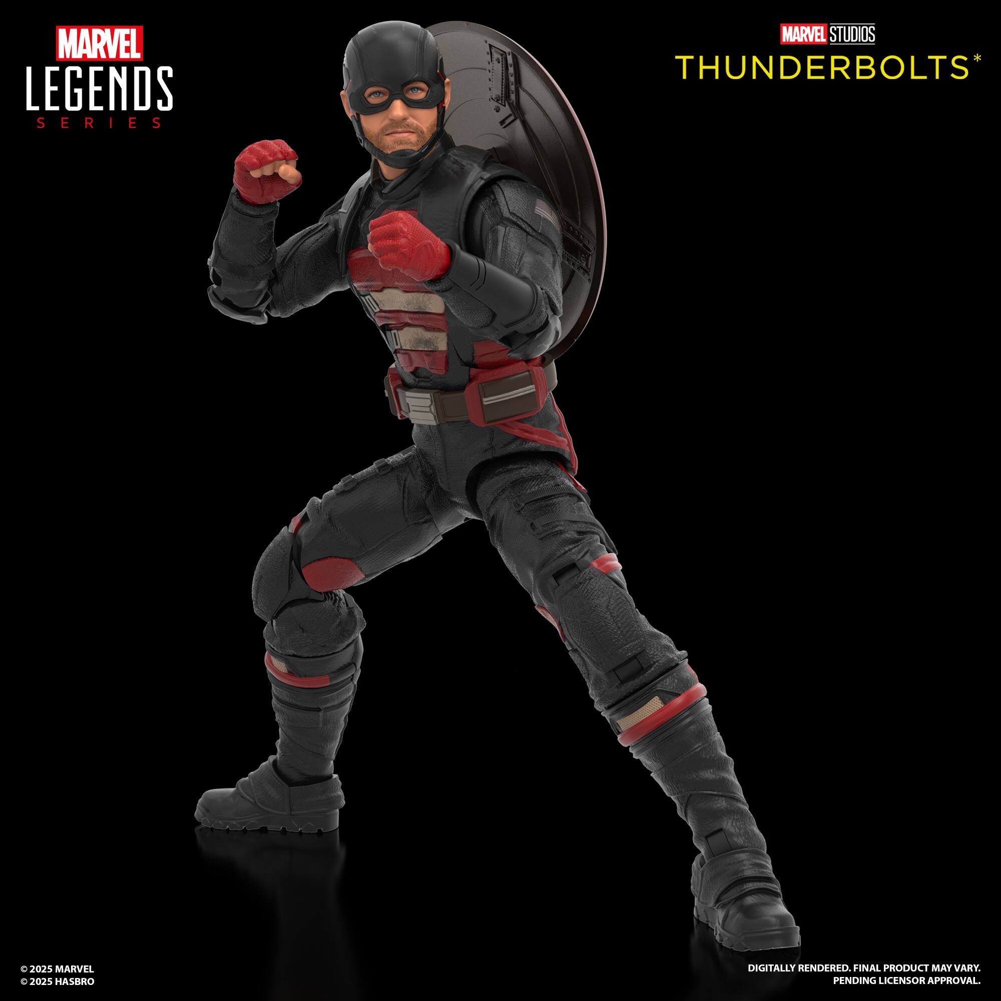 The text on the image reads: "MARVEL LEGENDS SERIES MARVEL STUDIOS THUNDERBOLTS* e 2025 MARVEL  J025 HASERO DIGITALLY RENDERED. FINAL PRODUCT MAY VARY PENDING LICENSOR APPROVAL."