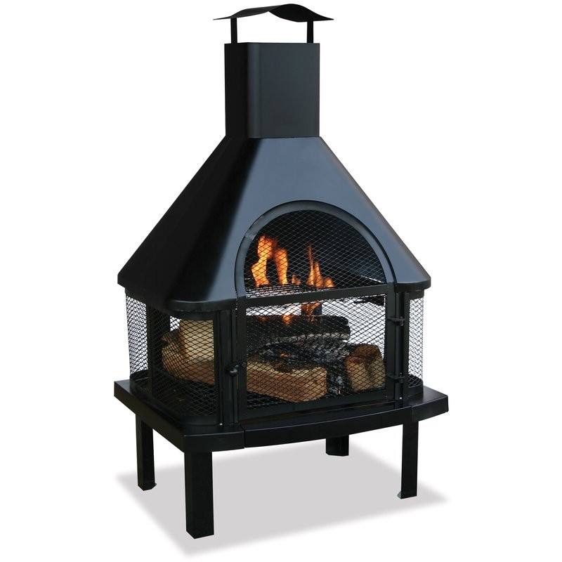 Front. SlickBlue - Outdoor Heavy Duty Steel Pagoda Chiminea – Wood Burning Fire Pit - Black.