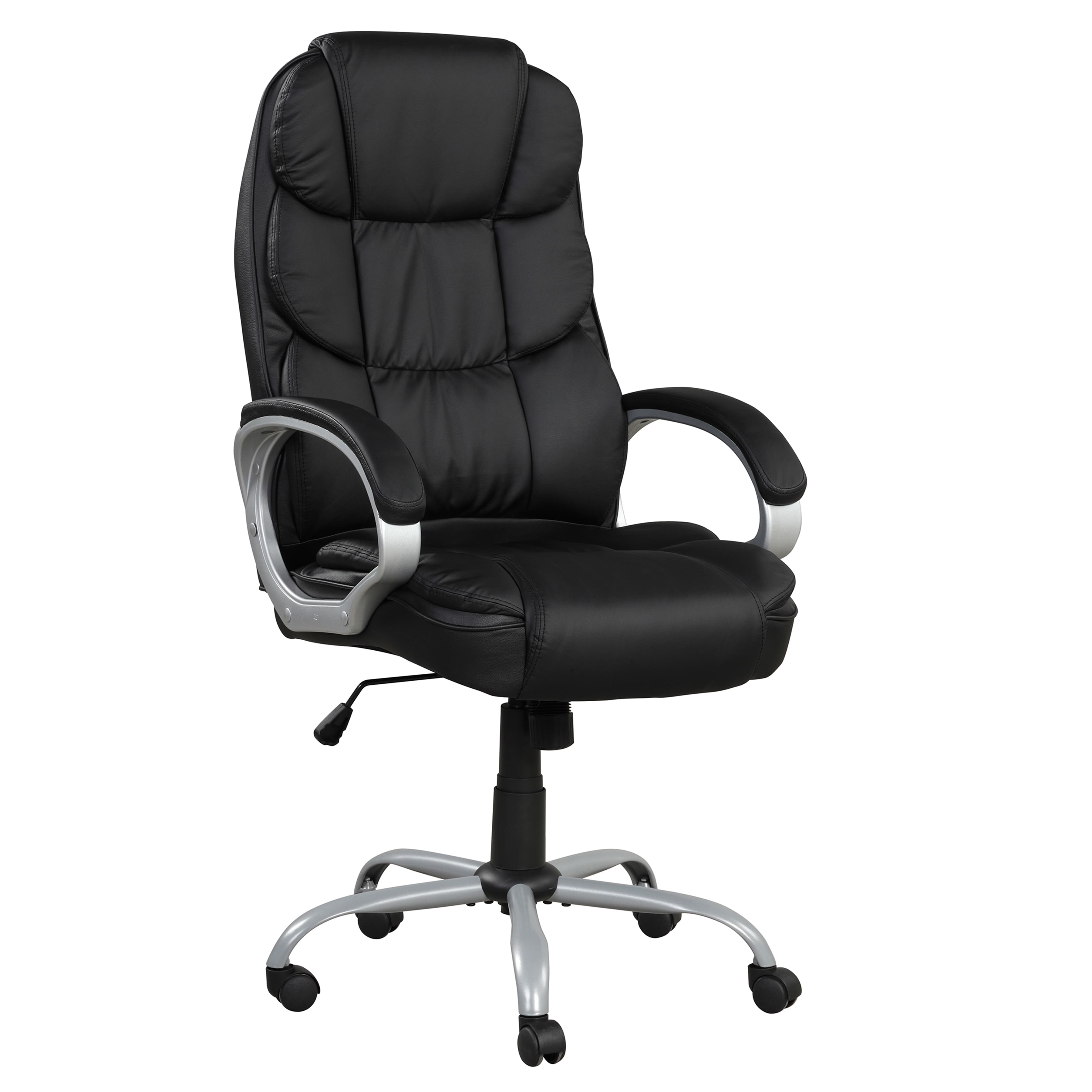 Spaco - Ergonomic Executive Office Chair, Faux Leather, Adjustable Height, Swivel, Padded Armrests, Tilt and Chrome - Black