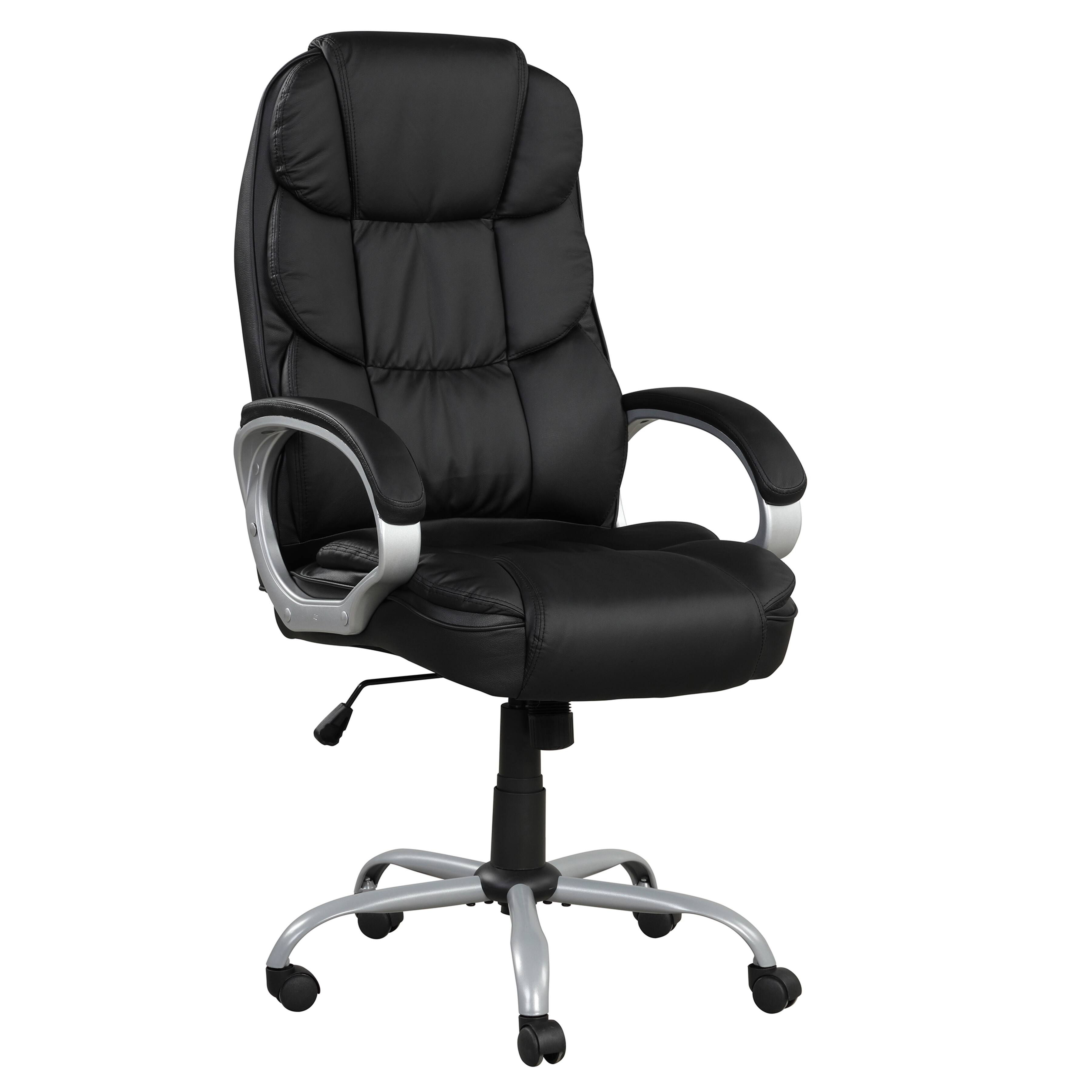 Front. Spaco - Spaco Ergonomic Executive Office Chair, Faux Leather, Adjustable Height, Swivel, Padded Armrests, Tilt and Chrome - Black.