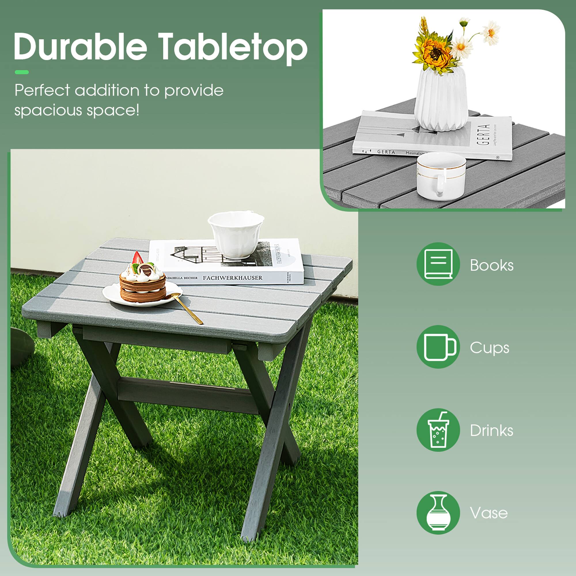 Durable Tabletop  
Perfect addition to provide spacious space!

- Books
- Cups
- Drinks
- Vase