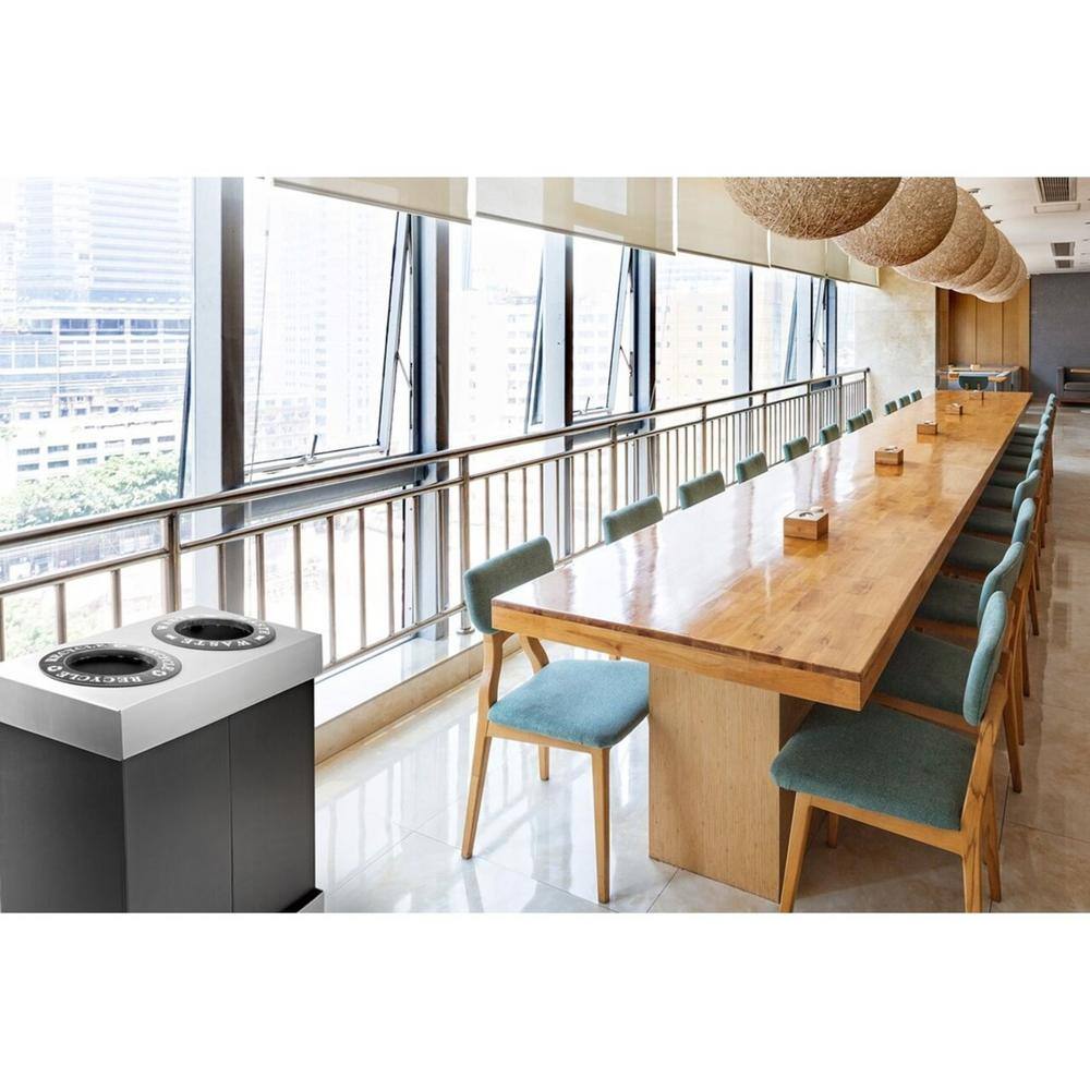 Back. Alpine Industries - 28 Gallon Plastic Indoor Trash and Recycling Bin with 2 Compartments - Gray.