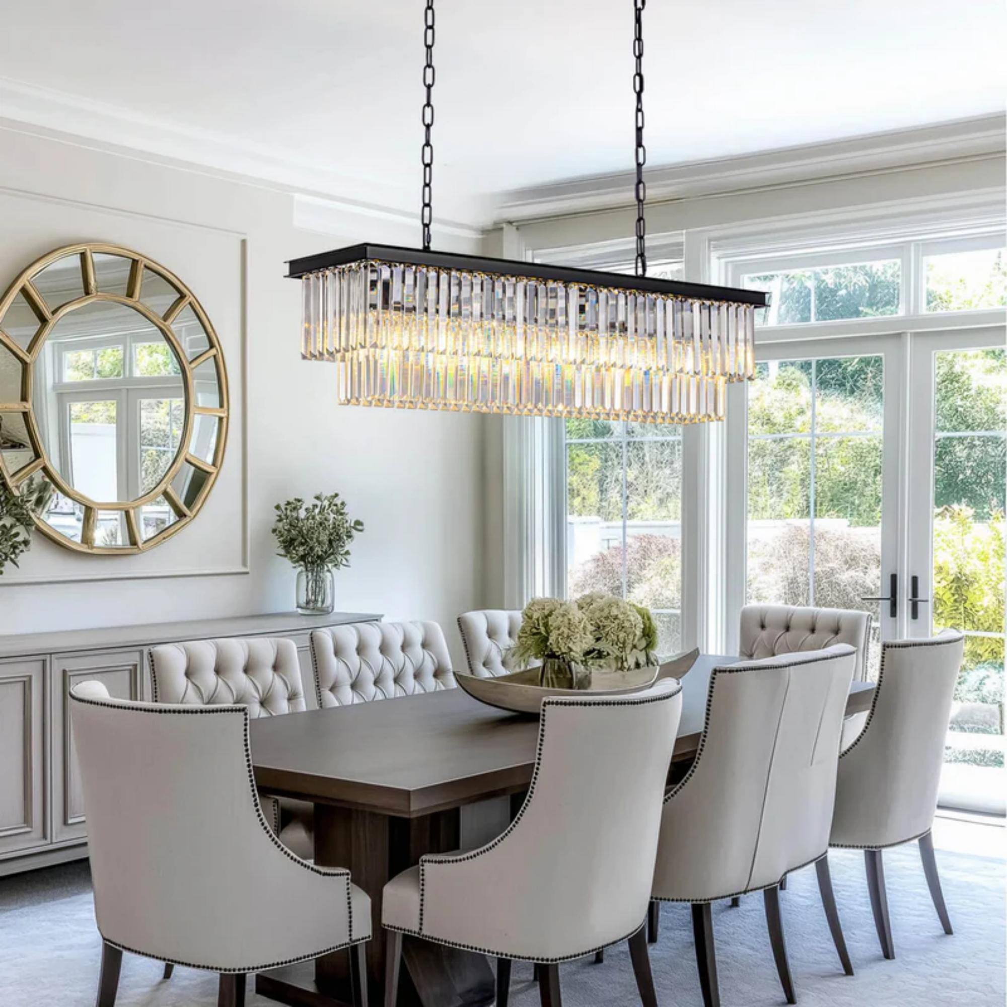 Angle. Siljoy - 39.4-In 7-Light Matte Black K9 Crystal Linear Chandelier, Adjustable Rod Hardwired E12 for Kitchen Island Foyer - Matte Black.