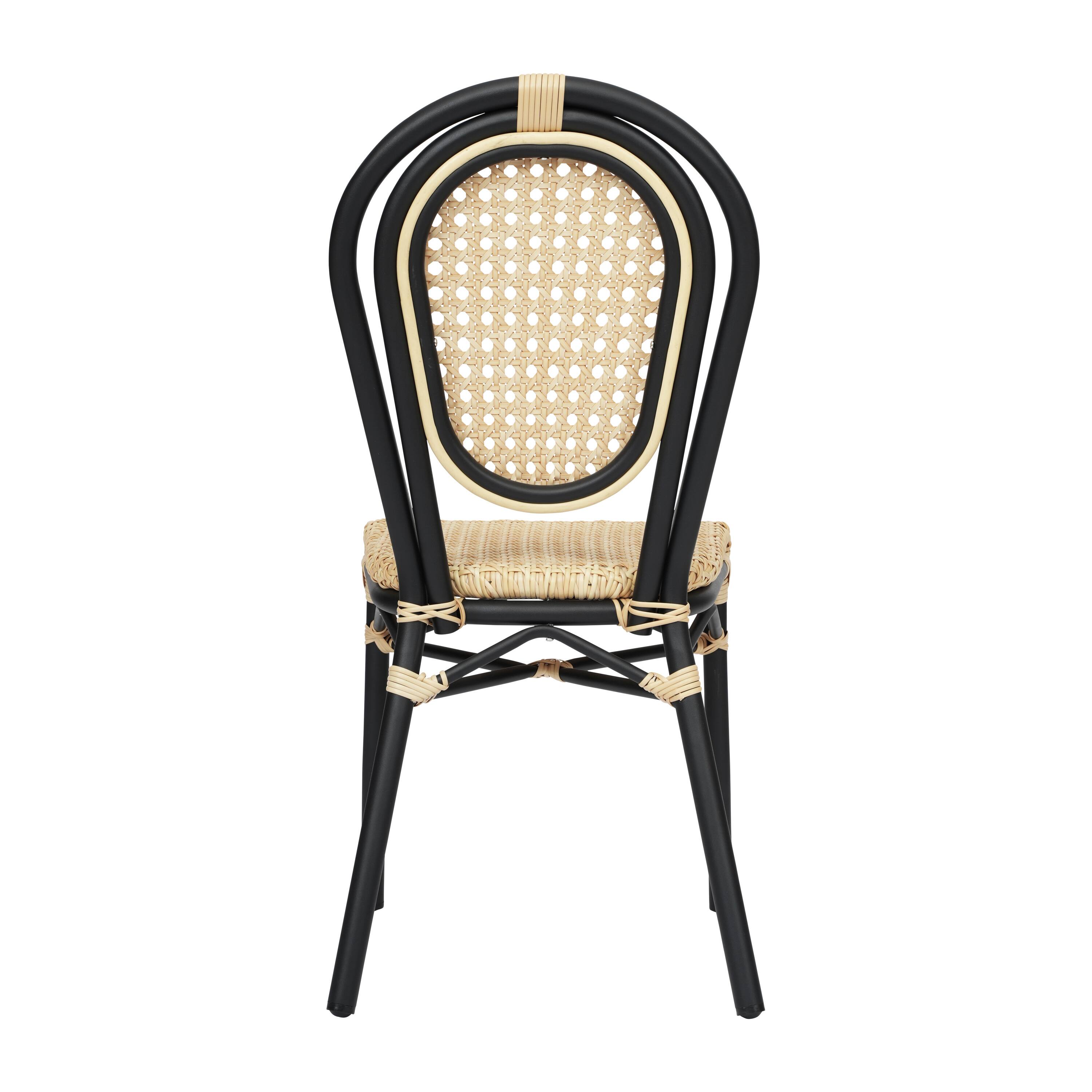 Alt View 7. Emma + Oliver - Reims Set of Two Indoor/Outdoor Stacking Thonet Bistro Style Chairs with PE Cane Rattan Seat and Metal Frame - Natural/Black Frame.