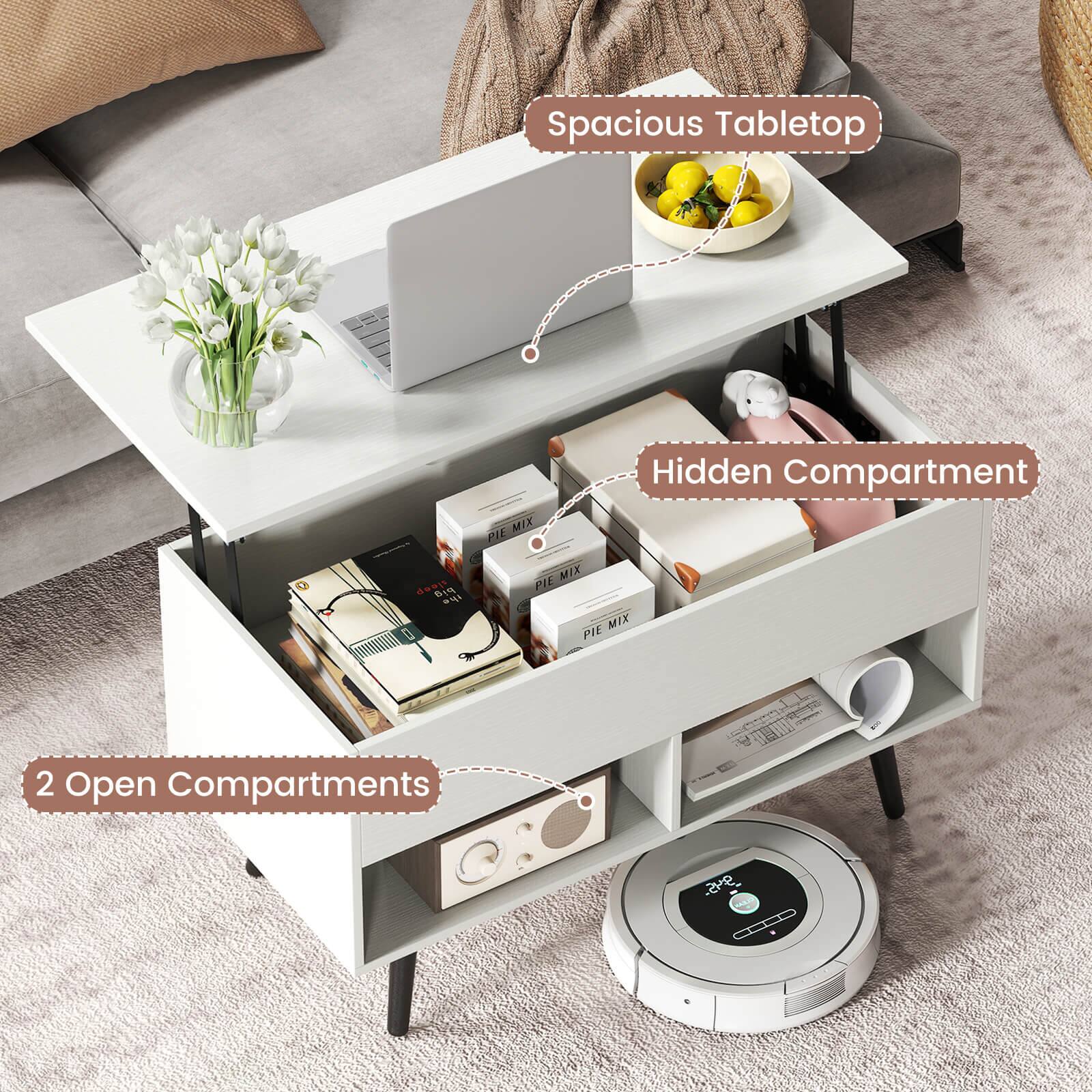 Spacious Tabletop  
Hidden Compartment  
2 Open Compartments