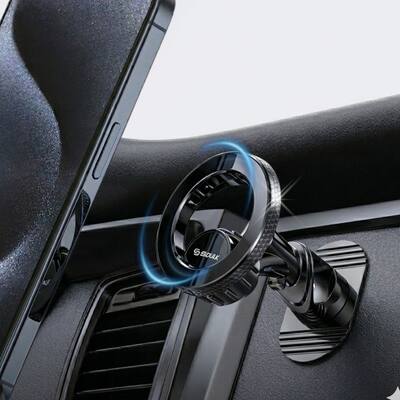 Front. Esoulk - Magnetic iPhone Magsafe Compatible Car Phone Mount Dashboard and Multi Surface Holder with Metal Ring - Black.