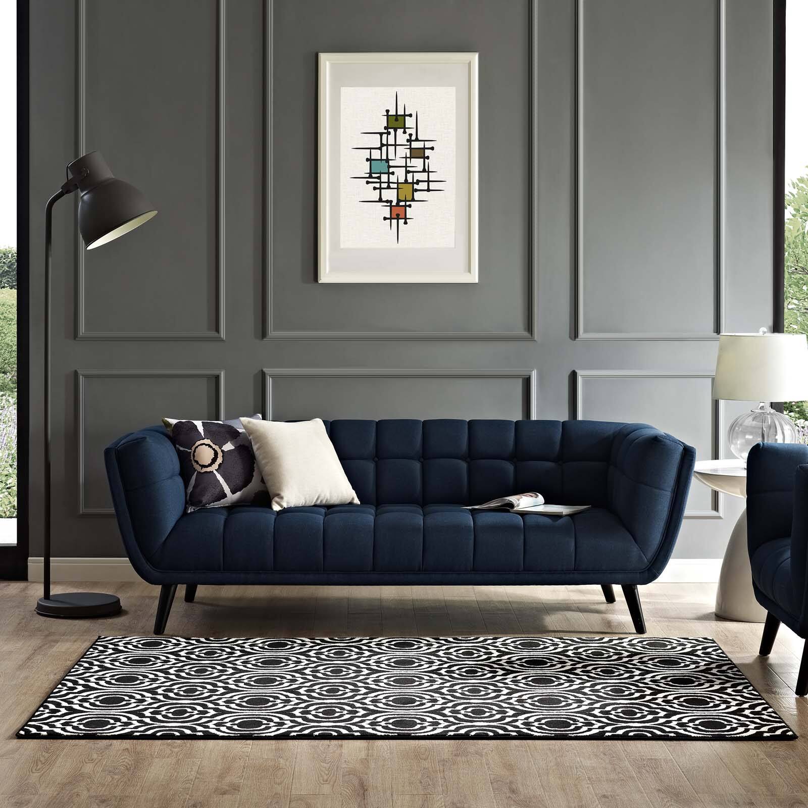 Left. Modway - Frame Transitional Moroccan Trellis Area Rug - Black and White.