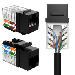 Cables Direct Online - Cat6 45° Angled RJ45 Keystone Jack, 8P8C 110 Punch-Down, Gold-Plated Contacts, 10Gbps Ready, ANSI/TIA Compliant - Black