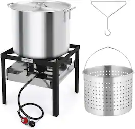 Winado - 2PCS 80QT Turkey Fryer with Propane Stove Stand, Aluminum Deep Fryer, Basket, Lifting Hook for Outdoor Camping Cooking - Silver